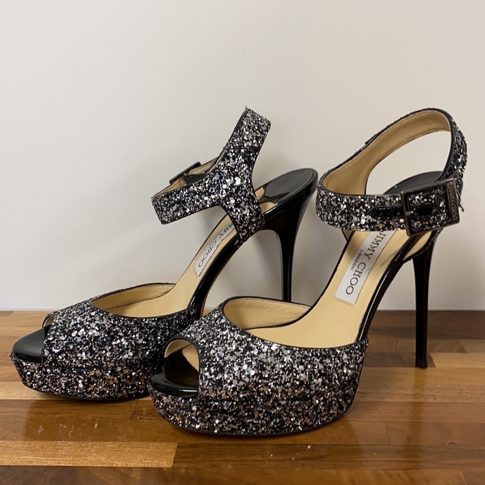 Jimmy Choo size 38 glittery heels platform sandals